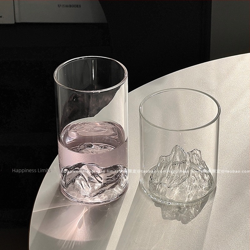 Pahar din sticla în stil Ins, Fuji Mountain – pahar premium pentru apă, fără mâner, potrivit pentru whiskey sau cafea