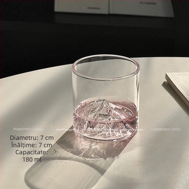Pahar din sticla în stil Ins, Fuji Mountain – pahar premium pentru apă, fără mâner, potrivit pentru whiskey sau cafea