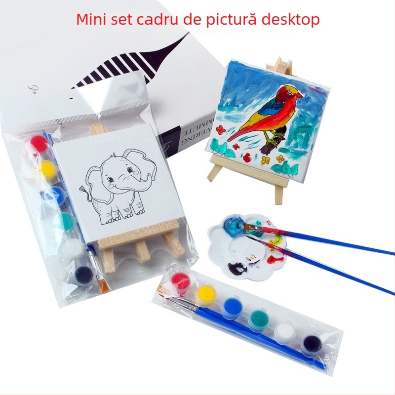 Tavă de desen din lemn pentru birou cu model, mini șevalet pentru copii – set acuarelă