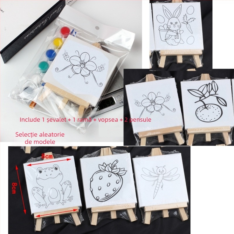 Tavă de desen din lemn pentru birou cu model, mini șevalet pentru copii – set acuarelă