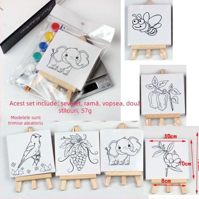 Tavă de desen din lemn pentru birou cu model, mini șevalet pentru copii – set acuarelă