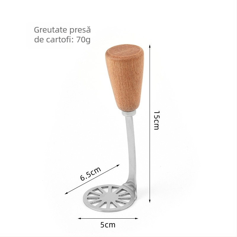 Zdrobitor de cartofi cu mâner din lemn pentru uz casnic — ustensilă manuală pentru piure de bebeluși