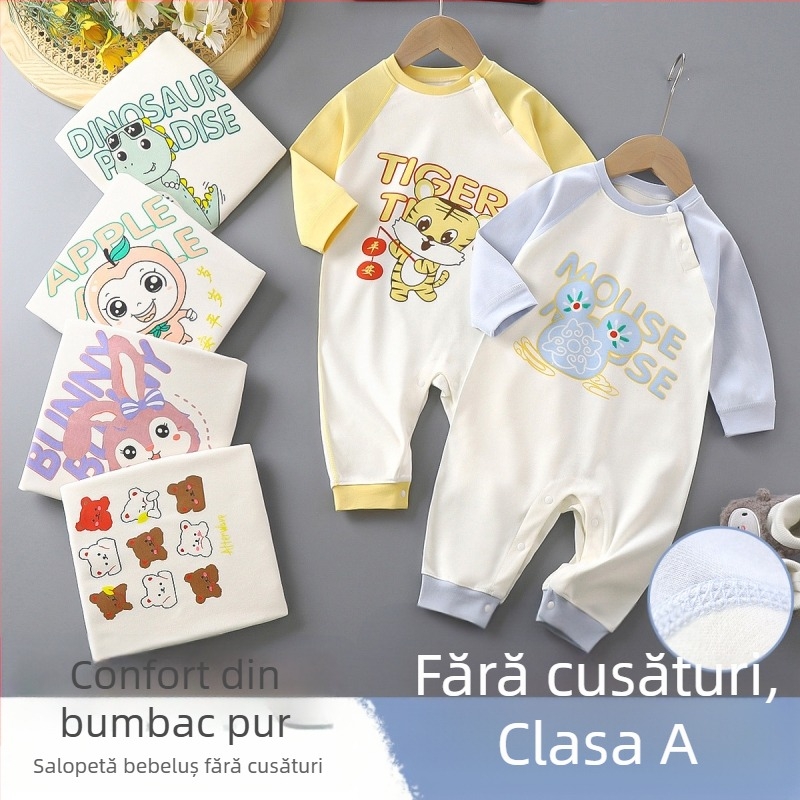 Salopetă pentru nou-născuți, din bumbac, mâneci lungi, unisex, primăvară și toamnă
