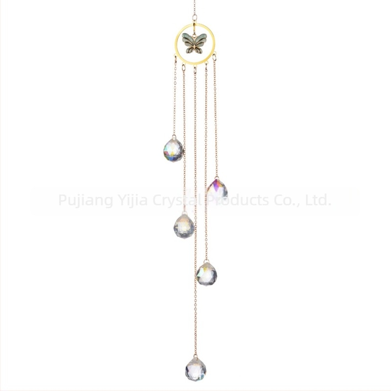 Pendentiv decorativ pentru grădină cu Pomul Vieții, lumini LED în șapte culori AB și clopoțel de cristal