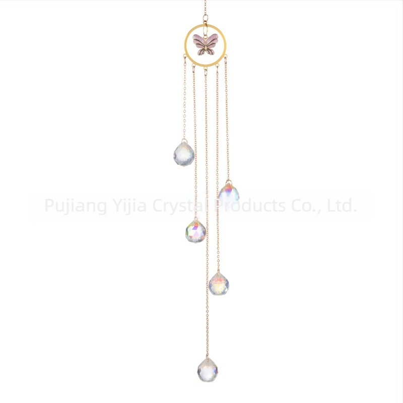 Pendentiv decorativ pentru grădină cu Pomul Vieții, lumini LED în șapte culori AB și clopoțel de cristal