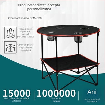 Masă rotundă din pânză pentru camping și grătar, masă pliabilă portabilă și set masă cu scaune pentru stand