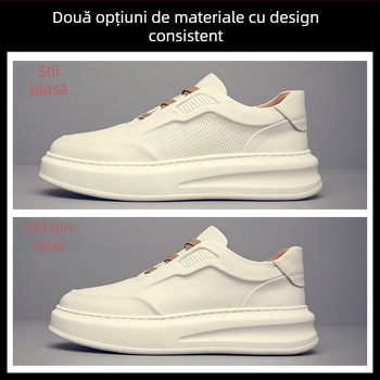 Adidași albi pentru bărbați din piele de vită, calitate superioară, talpă joasă, respirabili, casual din piele