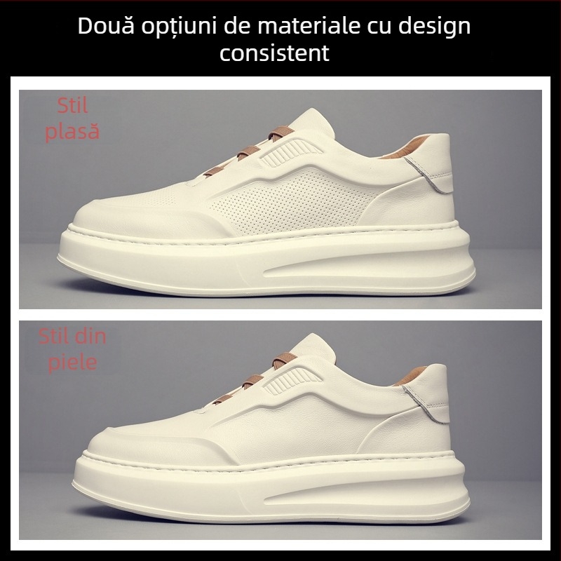 Adidași albi pentru bărbați din piele de vită, calitate superioară, talpă joasă, respirabili, casual din piele