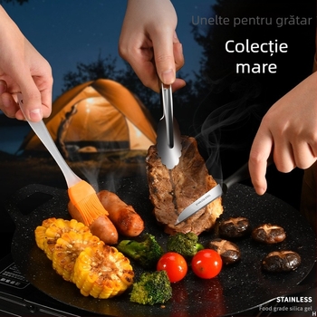 Set pentru grătar în aer liber: perie din silicon pentru uns, clește pentru carne și clipsuri pentru carne