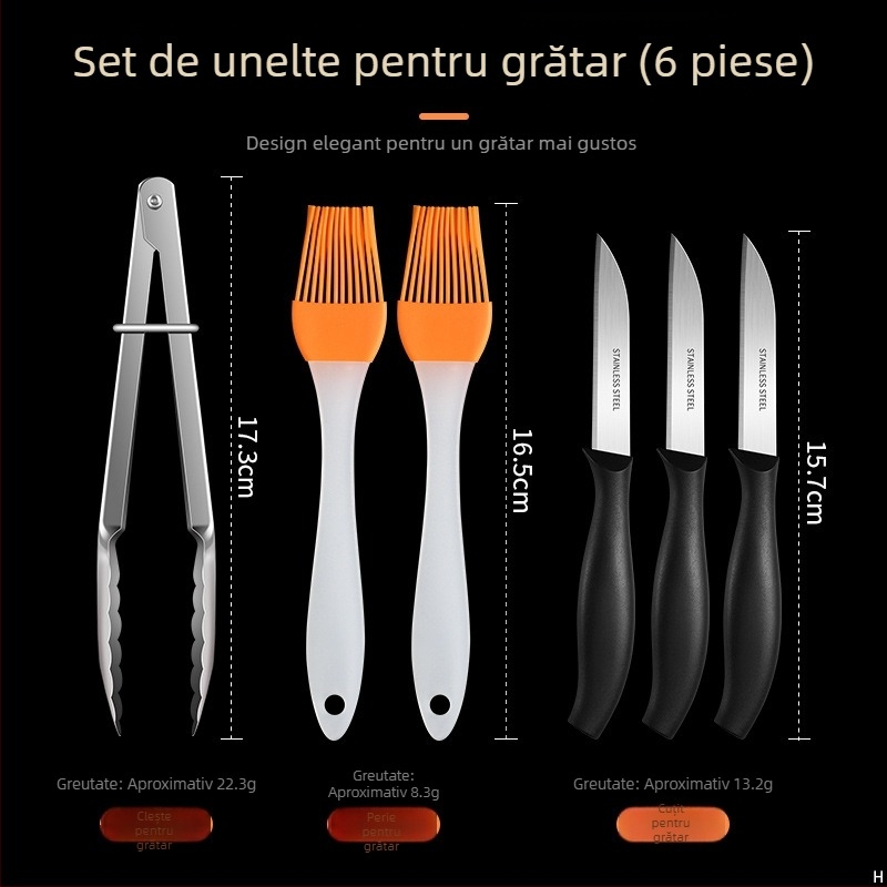 Set pentru grătar în aer liber: perie din silicon pentru uns, clește pentru carne și clipsuri pentru carne