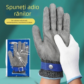Mănuși cu sârmă de oțel, rezistență la tăiere pentru cinci degete, protecție nivel 9, oțel inoxidabil întărit, rezistente la înțepare, pentru lucru, manipularea peștelui și desossare