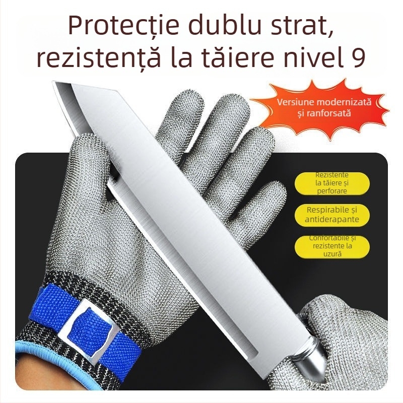 Mănuși cu sârmă de oțel, rezistență la tăiere pentru cinci degete, protecție nivel 9, oțel inoxidabil întărit, rezistente la înțepare, pentru lucru, manipularea peștelui și desossare