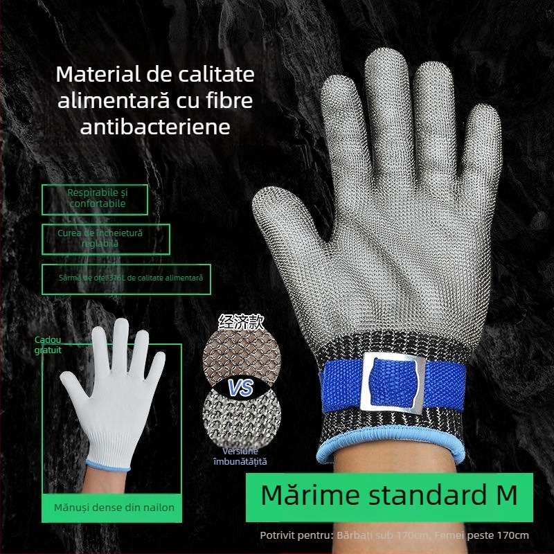 Mănuși cu sârmă de oțel, rezistență la tăiere pentru cinci degete, protecție nivel 9, oțel inoxidabil întărit, rezistente la înțepare, pentru lucru, manipularea peștelui și desossare
