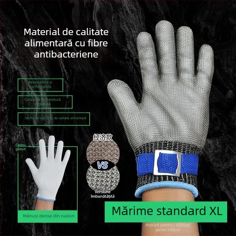 Mănuși cu sârmă de oțel, rezistență la tăiere pentru cinci degete, protecție nivel 9, oțel inoxidabil întărit, rezistente la înțepare, pentru lucru, manipularea peștelui și desossare