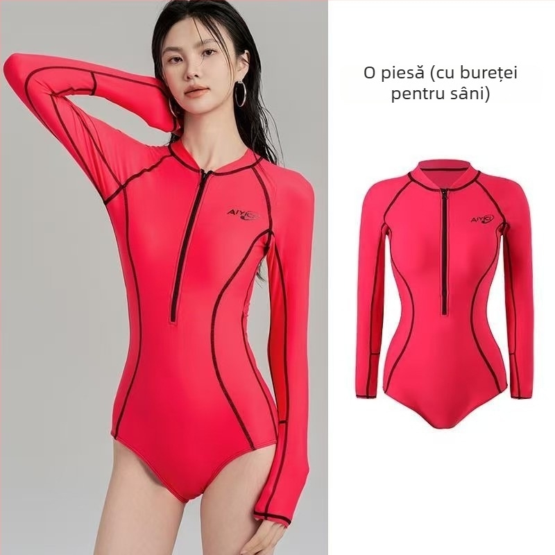 Costum de baie întreg cu mâneci lungi, protecție UV, pentru snorkeling și scufundări, uscare rapidă, pentru femei