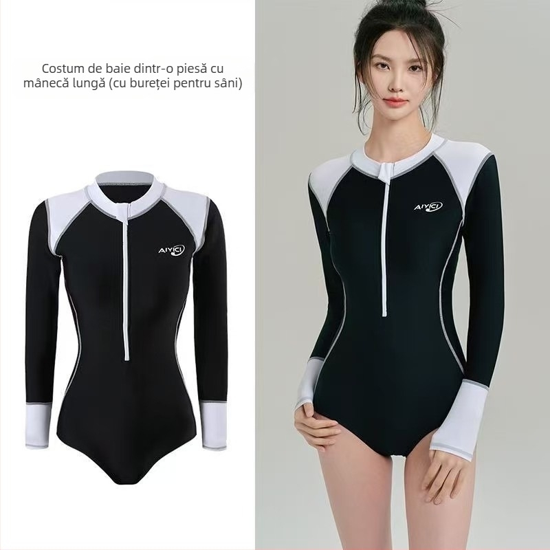 Costum de baie întreg cu mâneci lungi, protecție UV, pentru snorkeling și scufundări, uscare rapidă, pentru femei