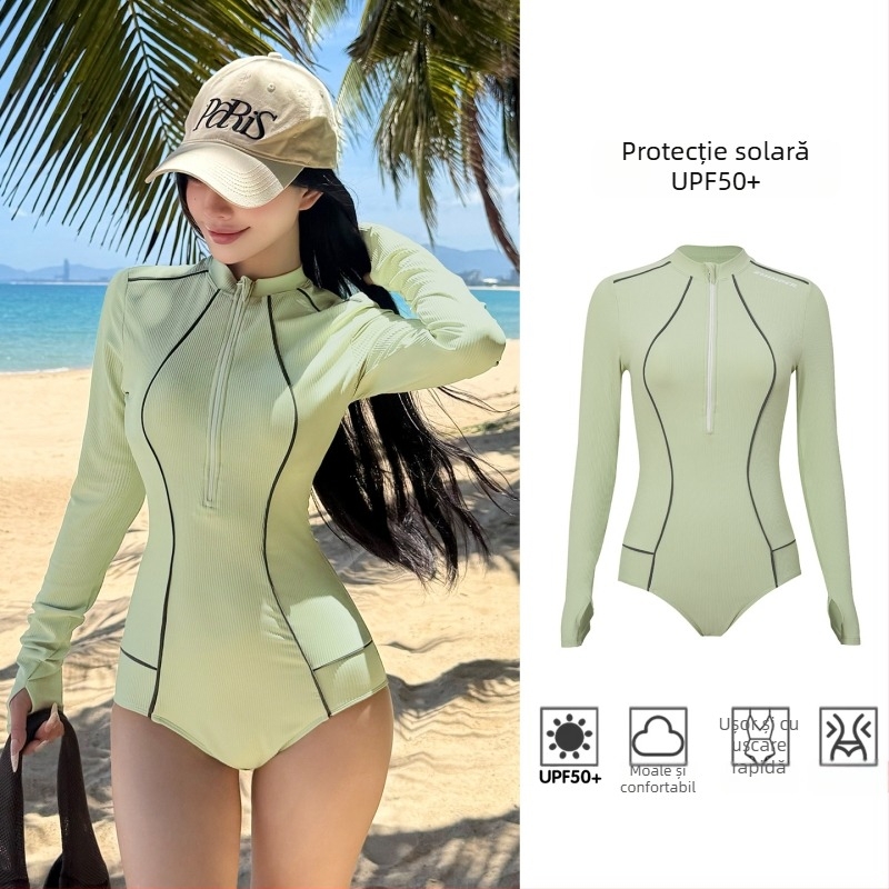 Costum de baie întreg cu mâneci lungi, protecție UV, pentru snorkeling și scufundări, uscare rapidă, pentru femei