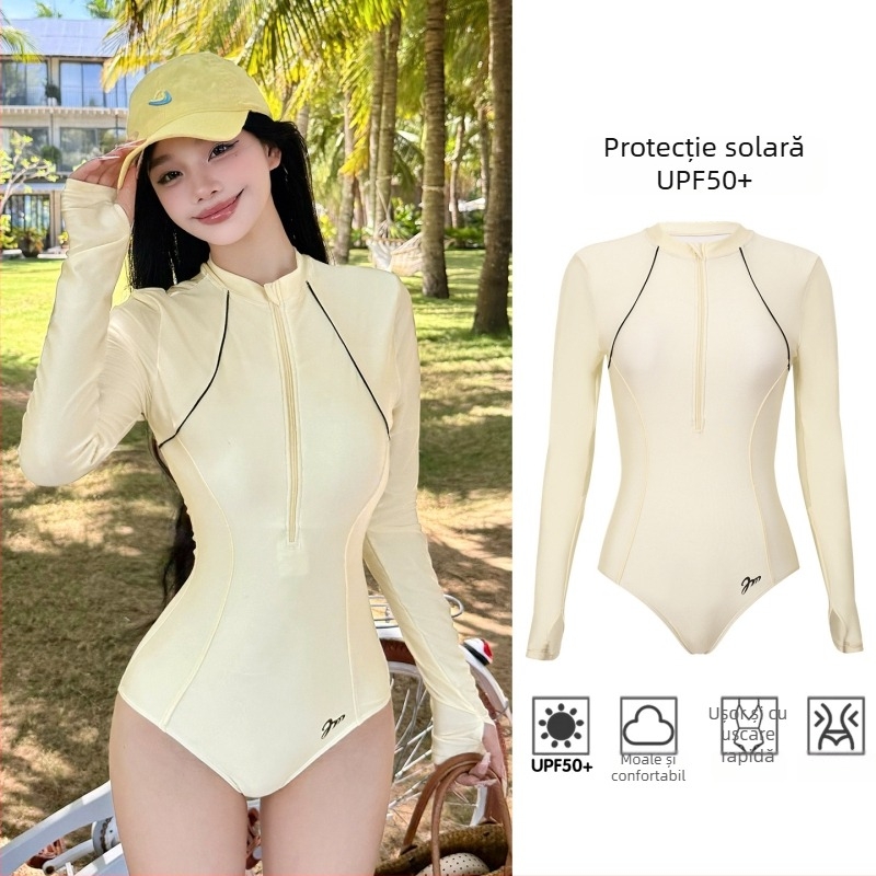 Costum de baie întreg cu mâneci lungi, protecție UV, pentru snorkeling și scufundări, uscare rapidă, pentru femei