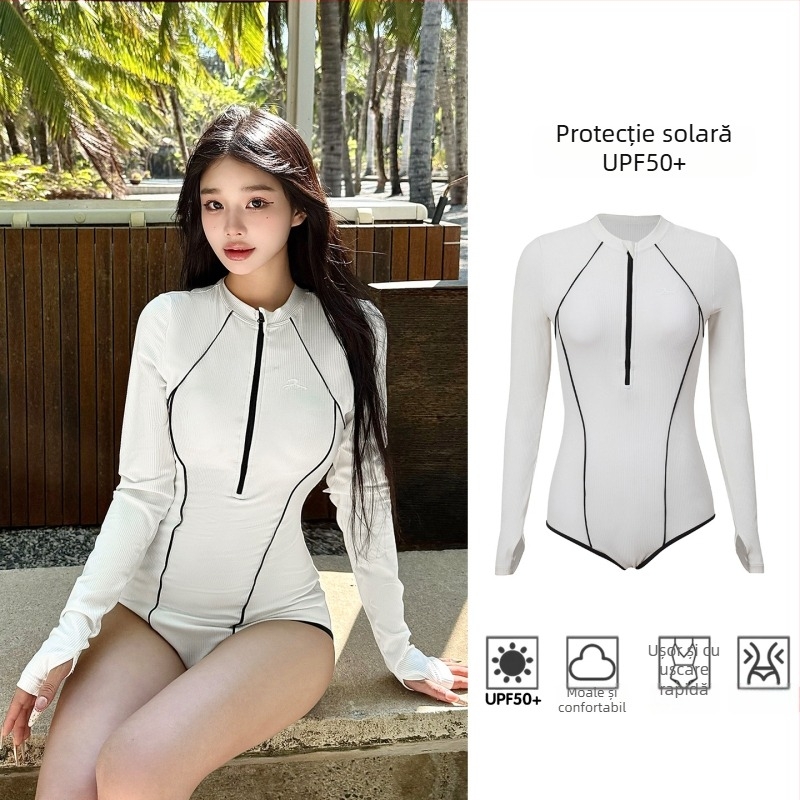 Costum de baie întreg cu mâneci lungi, protecție UV, pentru snorkeling și scufundări, uscare rapidă, pentru femei