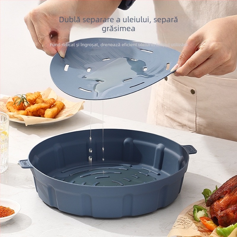 Covoraș din silicon pentru aer fryer, tavă circulară din silicon, multifuncțional, rezistent la temperaturi înalte, reutilizabil