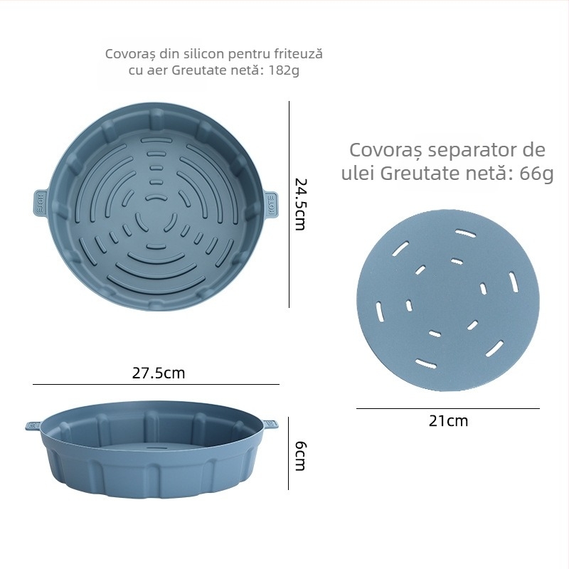 Covoraș din silicon pentru aer fryer, tavă circulară din silicon, multifuncțional, rezistent la temperaturi înalte, reutilizabil