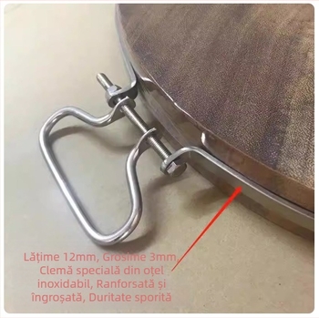 Placă de tăiere din oțel inoxidabil, extrem de lată și groasă, cu inel metalic întărit, rezistentă la crăpare.