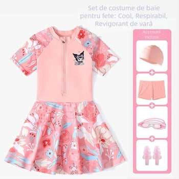 Costum de baie pentru fete, protecție solară, imprimeu desen animat, stil rochie pentru copii