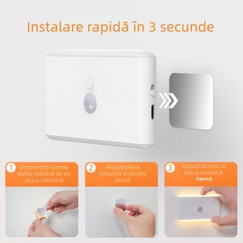 Lampă de noapte cu senzor de prezență, încărcare inteligentă, LED magnetic IR colorat