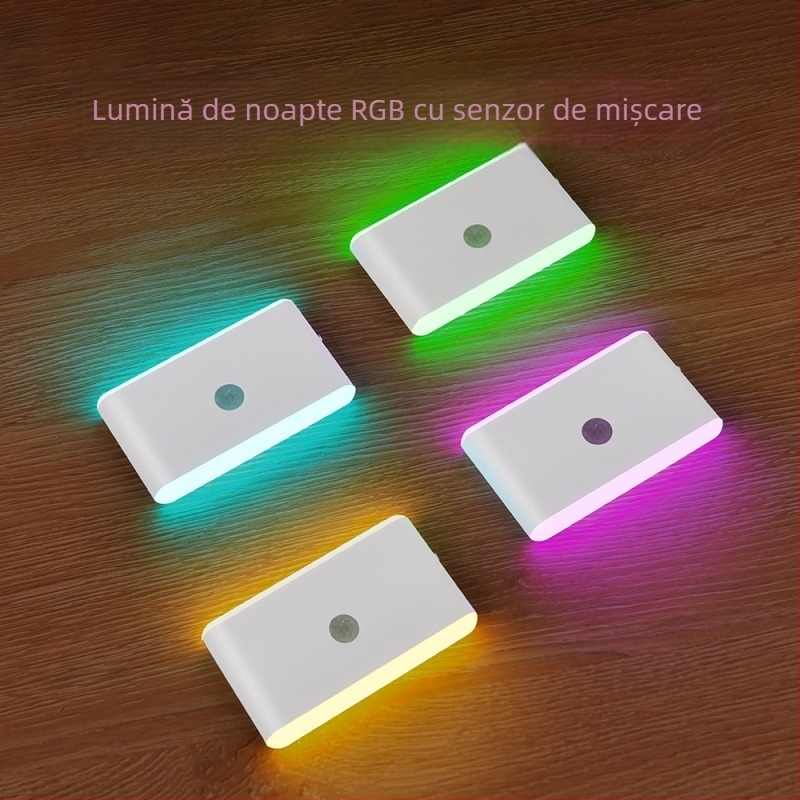 Lampă de noapte cu senzor de prezență, încărcare inteligentă, LED magnetic IR colorat
