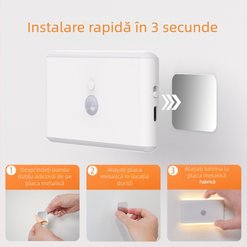 Lampă de noapte cu senzor de prezență, încărcare inteligentă, LED magnetic IR colorat