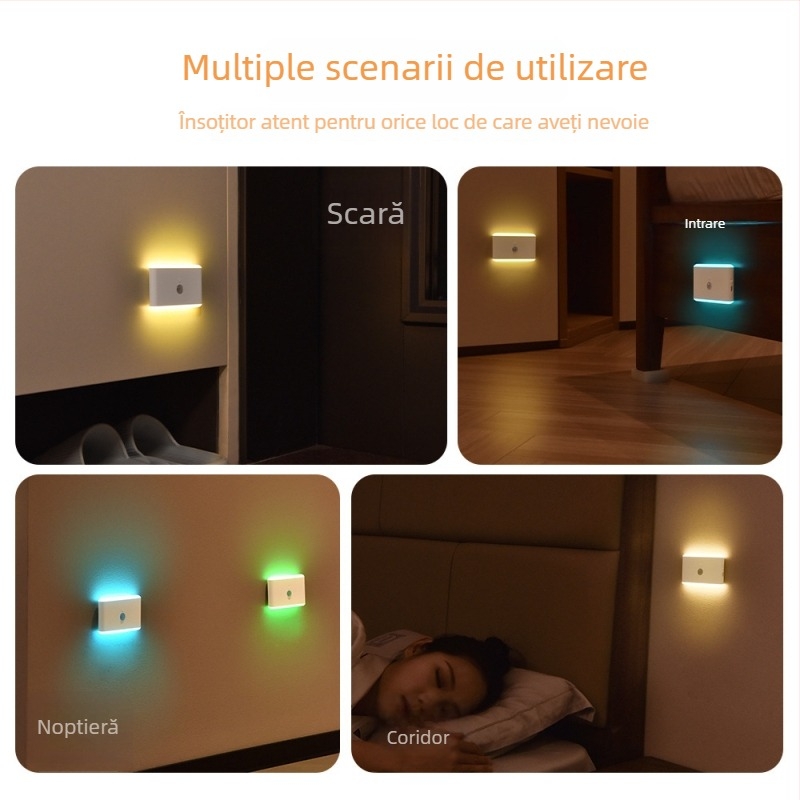 Lampă de noapte cu senzor de prezență, încărcare inteligentă, LED magnetic IR colorat