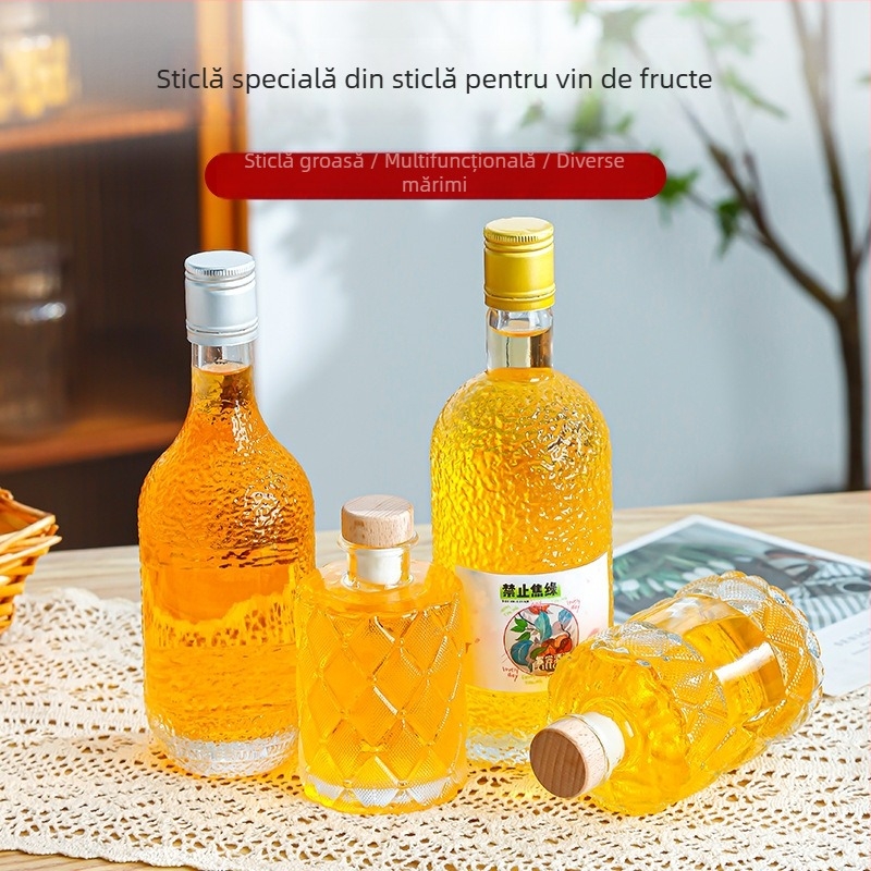 Sticlă transparentă din sticlă pentru vin de fructe, sigilare îngroșată, sticlă texturată, recipiente goale pentru lichior și băuturi