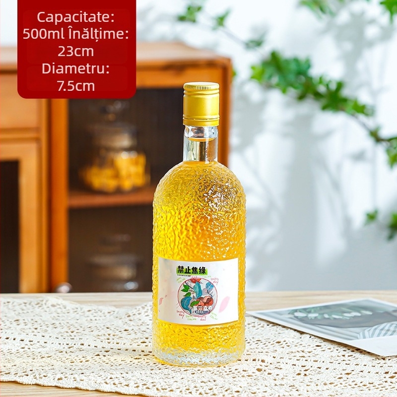 Sticlă transparentă din sticlă pentru vin de fructe, sigilare îngroșată, sticlă texturată, recipiente goale pentru lichior și băuturi