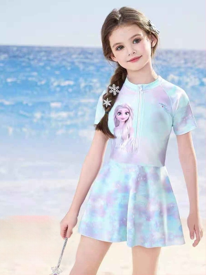 Costum de baie pentru copii, imprimeu sportiv drăguț și fermoar, set P26056