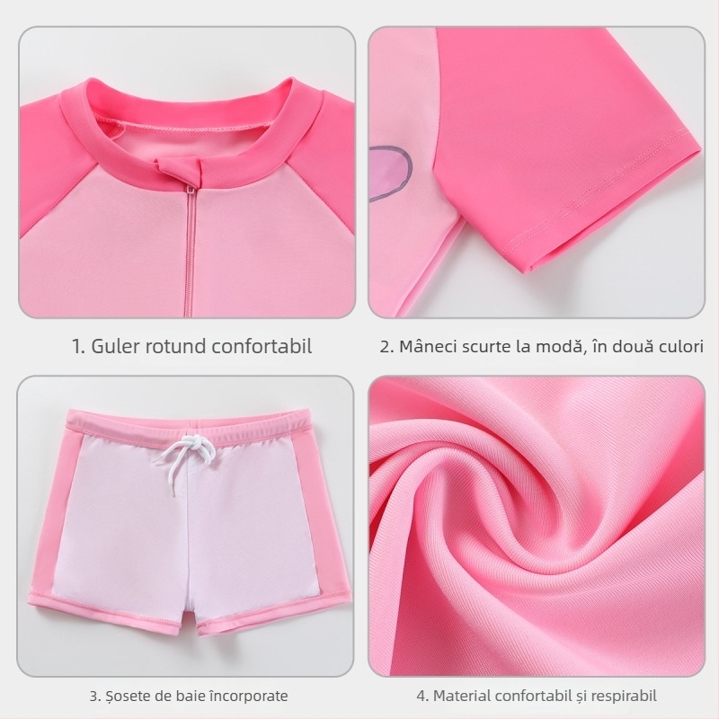 Melody costum de baie pentru fete roz, drăguț și la modă, cu fustă, respirabil și uscare rapidă