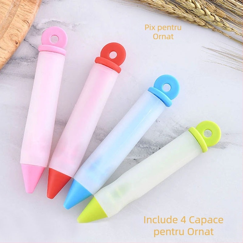 Set de 4 pixuri de decor din silicon pentru ornarea torturilor