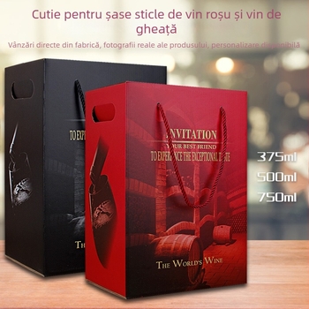 Ying Qin K6 Cutie cadou pentru vin, ambalaj din carton pentru 6 sticle, imprimare disponibilă