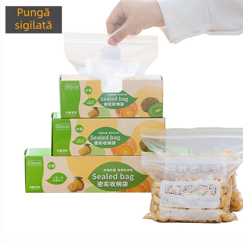 Saci de depozitare alimentare sigilate, transparente, cu sigilare automată, pentru frigider și porționarea gustărilor