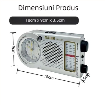 M-572BT Ceas portabil multifuncțional cu radio Bluetooth retro și difuzor încorporat, redare muzică prin card TF și USB
