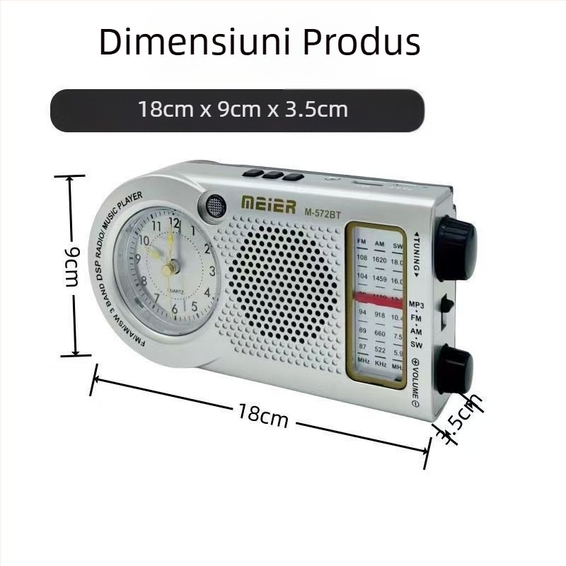 M-572BT Ceas portabil multifuncțional cu radio Bluetooth retro și difuzor încorporat, redare muzică prin card TF și USB