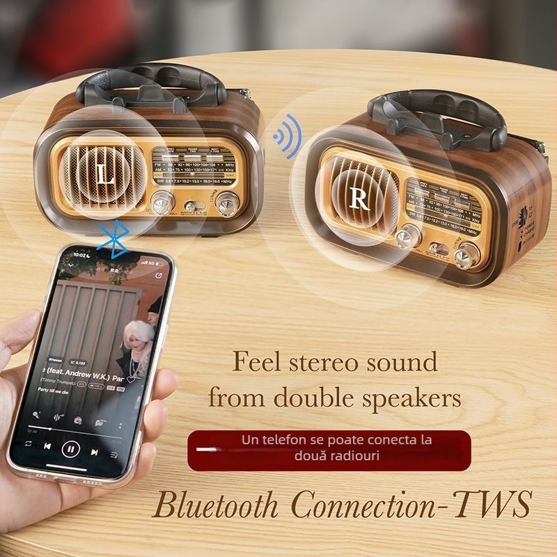 Difuzor Bluetooth portabil retro cu slot pentru card, interfețe multiple, alimentare solară, difuzor exterior fără fir