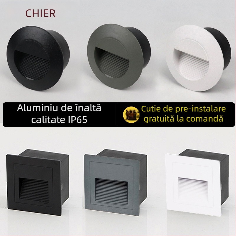 Lumină LED pentru exterior, rezistentă la apă, pentru trepte și colțuri, iluminare de perete încastrată rotundă