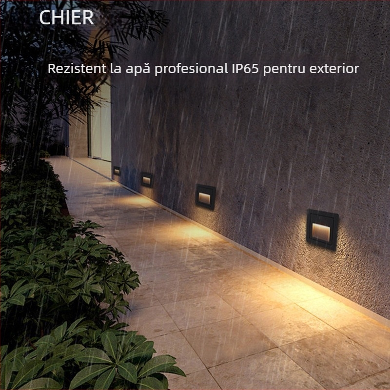 Lumină LED pentru exterior, rezistentă la apă, pentru trepte și colțuri, iluminare de perete încastrată rotundă