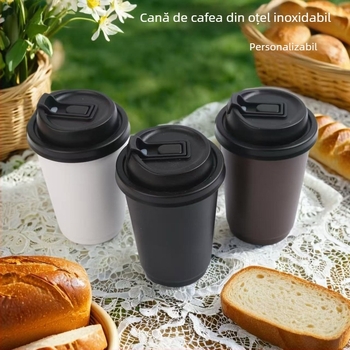 Cană termoizolantă din oțel inoxidabil pentru mașină, pereți dubli vid, ceașcă de cafea compactă, cadou de afaceri portabil