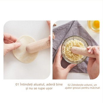 Rulou de aluat din lemn de fag european, lemn masiv, fără vopsea și ceară, cap rotund, rolă de bucătărie cu marcaje de măsură, diametru 3.0 cm