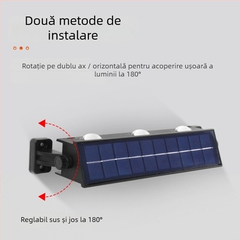 Lampa solară de perete pentru colț, iluminare ambientală exterioară cu efect de spălare a zidului, IP65, carcasă din plastic, 3000K, LED cu 2/4/6/8/10 diode.
