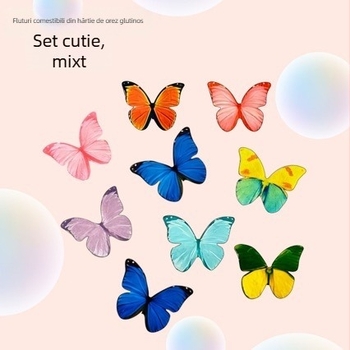 Hârtie de napolitană monocromă cu aripă de fluture, ornament 3D DIY pentru decorarea torturilor și aranjarea preparatelor reci