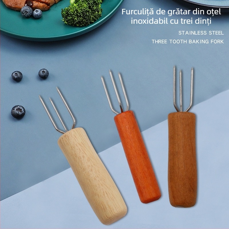 Furculiță de grătar din oțel inoxidabil – furcă cu trei dinți pentru porumb și fructe, frigărui pentru grătar