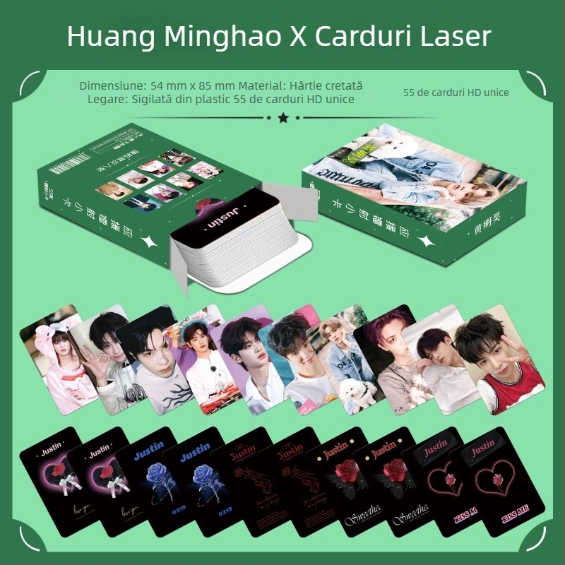 55 carduri foto laser cu Huang Minghao, stil Lomography, carduri de album cu colțuri rotunjite de 3 inchi