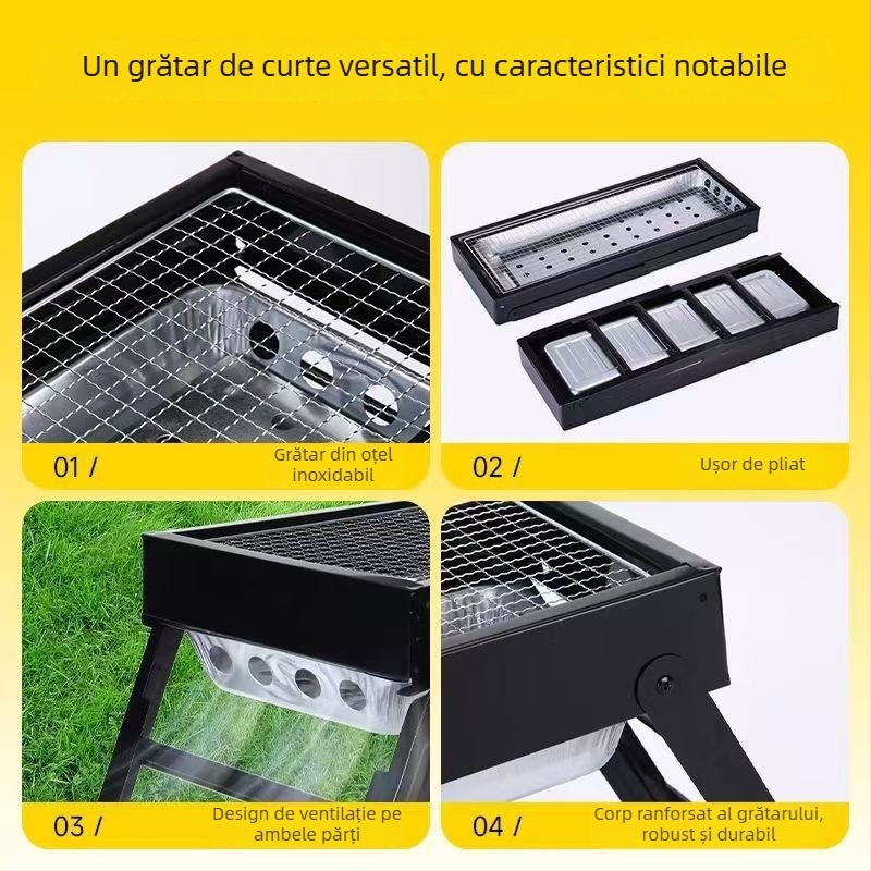 Grill exterior mare, pliabil pentru curte, grătar de camping portabil, din oțel carbon gros